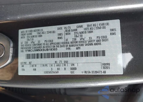 2025 Ford Escape St-Line из США, поврежденный, VIN 1FMCU9MNXSUB18303